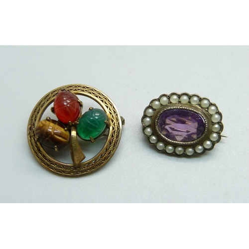 1088 - Two brooches, one 800 silver, one gold plated