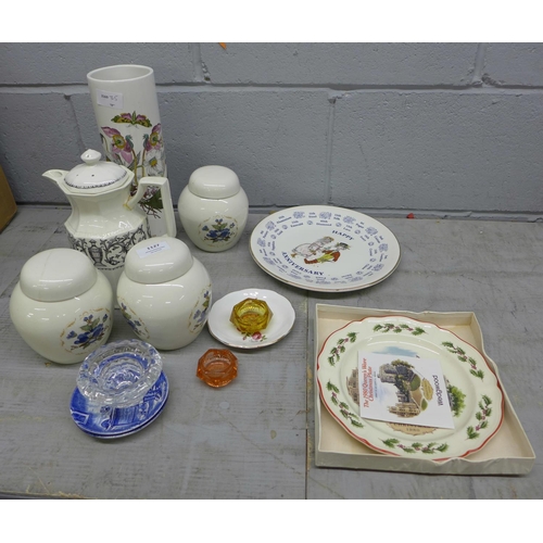 1127 - A Portmeirion spaghetti container, three ginger jars, a Wedgwood plate, glassware etc. **PLEASE NOTE... 