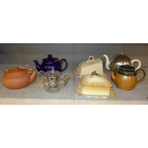 1129 - A collection of teapots, a butter dish and cheese dish **PLEASE NOTE THIS LOT IS NOT ELIGIBLE FOR PO... 