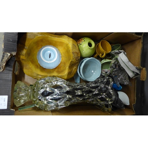 1150 - Two boxes and a basket of decorative china and glass, etc. **PLEASE NOTE THIS LOT IS NOT ELIGIBLE FO... 