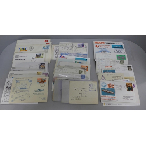 608 - Stamps:- box of shipping related covers, Paquepot military, first and last sailings, etc.