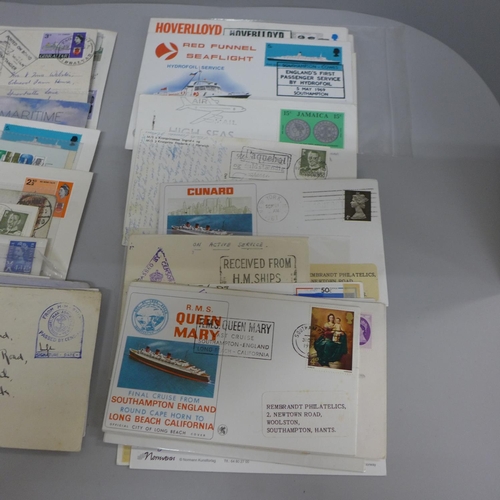 608 - Stamps:- box of shipping related covers, Paquepot military, first and last sailings, etc.