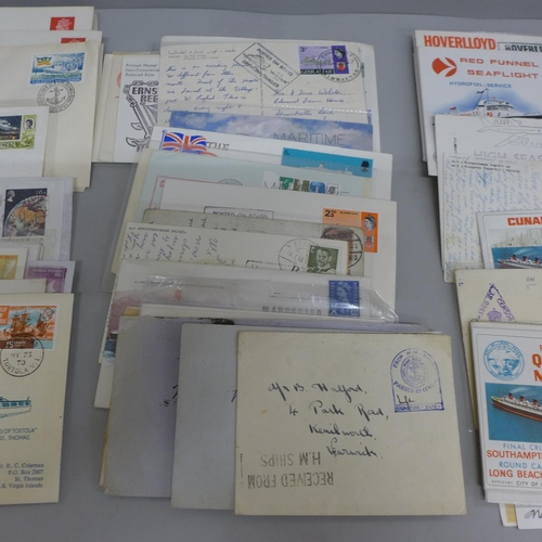 608 - Stamps:- box of shipping related covers, Paquepot military, first and last sailings, etc.