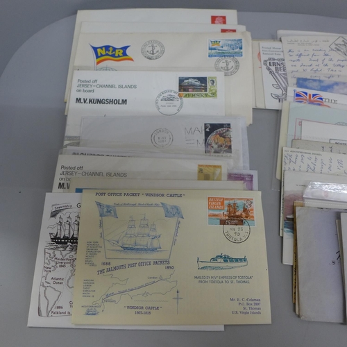 608 - Stamps:- box of shipping related covers, Paquepot military, first and last sailings, etc.