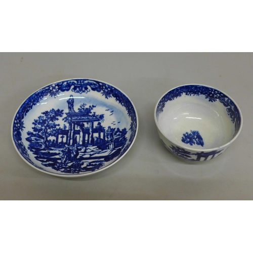 613 - A mid-18th Century Worcester porcelain blue and white cup and saucer, marked 1751 to 1760