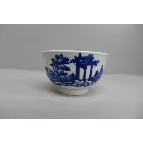 613 - A mid-18th Century Worcester porcelain blue and white cup and saucer, marked 1751 to 1760