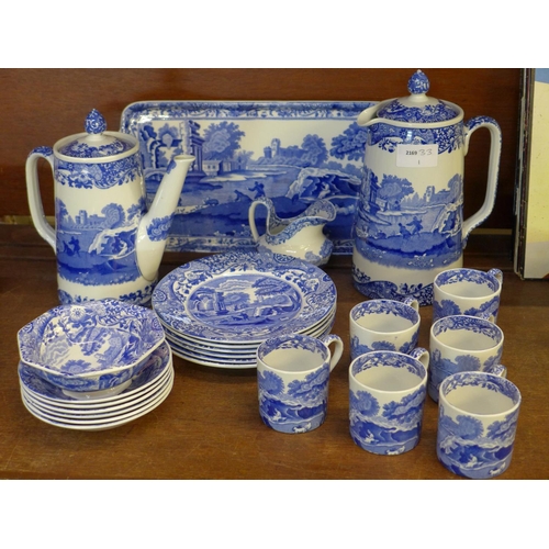 657 - A six setting Copeland Spode's Italian coffee service, including a water jug, six bowls and a sandwi... 