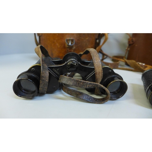 671 - Two pairs of WWI period binoculars, Guerz Berlin and Jaquemin Paris