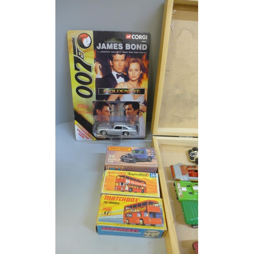 681 - A collection of Matchbox die-cast model vehicles, some boxed, and a sealed Corgi James Bond car