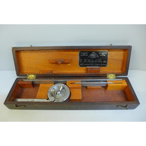 688 - A cased E.R. Watts Optical Bevel Protractor, cased