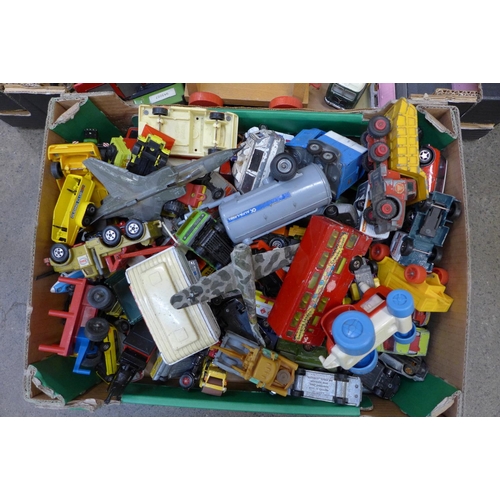 714 - Two boxes of model vehicles including Matchbox and wooden