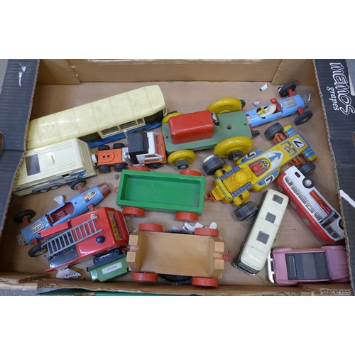 714 - Two boxes of model vehicles including Matchbox and wooden