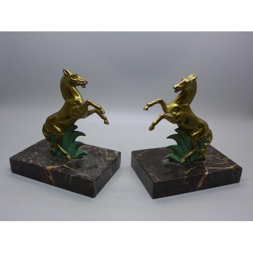 763 - A pair of Art Deco horses on marble stands, 12cm