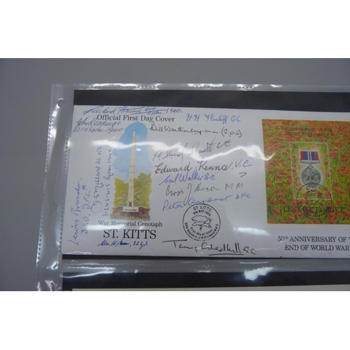 781 - Stamps:- two commemorative covers signed by at total of nine Victoria Cross holders, together with v... 