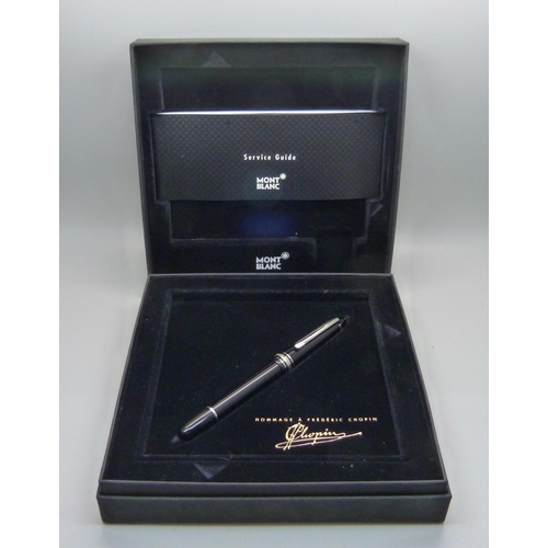 834 - A Mont Blanc fontain pen, Homage A Frederic Chopin, with service guide, boxed