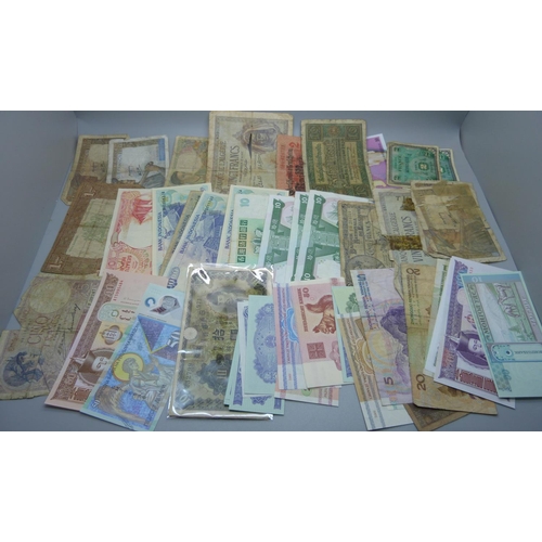 837 - Fifty-four foreign bank notes