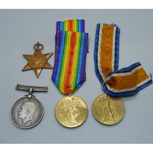 868 - Three WWI war medals and WWII Pacific Star; Victory Medal to 18277 Pte. W. Humphries Cheshire Regime... 