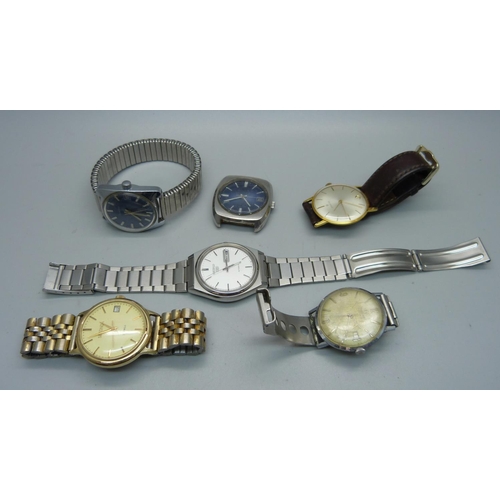 906 - Six wristwatches including two Seiko