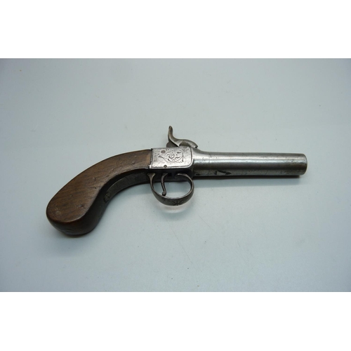 922 - A percussion pistol, with screw off barrel, 17.5cm