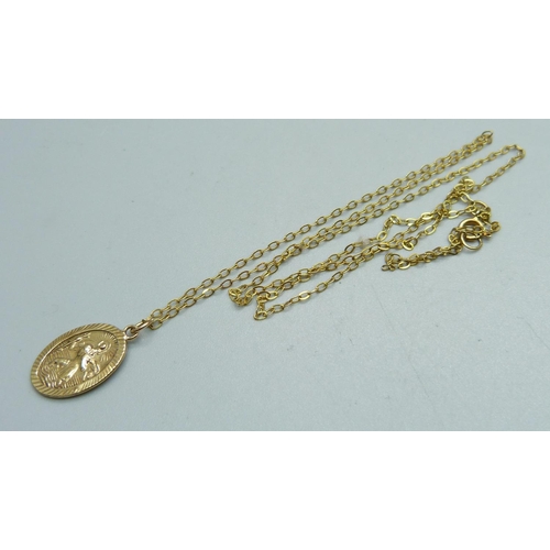 966 - A 9ct gold St. Christopher pendant and chain, 2.3g