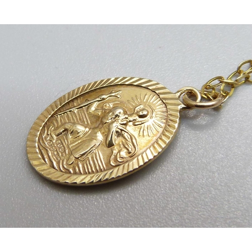 966 - A 9ct gold St. Christopher pendant and chain, 2.3g