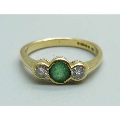 968 - An 18ct gold emerald and diamond ring, 2.9g, L