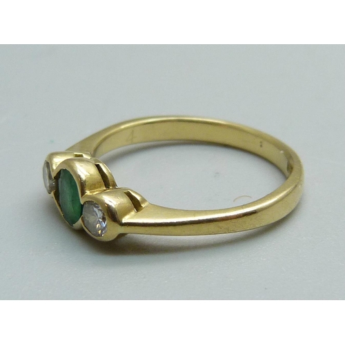 968 - An 18ct gold emerald and diamond ring, 2.9g, L