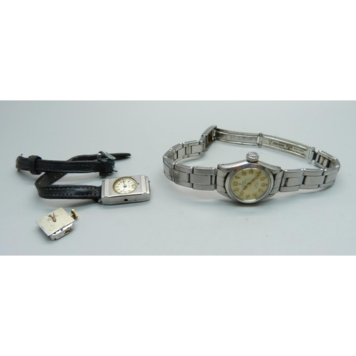 973 - A lady's Tudor wristwatch, a lady's Rolex wristwatch lacking crown and a Rolex movement