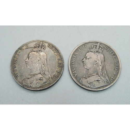 985 - Two Victorian crowns 1890 and 1889