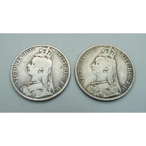 988 - Two Victorian silver crowns, both 1892