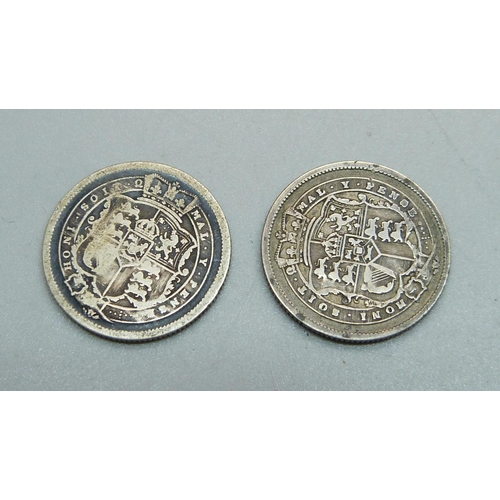 993 - Two George III shillings, 1813 and 1816