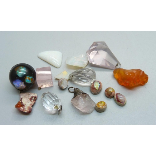 998 - Unmounted and uncut gemstones including opal