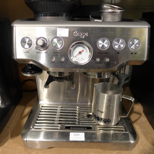 3006 - Sage Pump The Barista Express Coffee Machine (model: BES875BSS) original RRP £449.99 + VAT (288-36) ... 