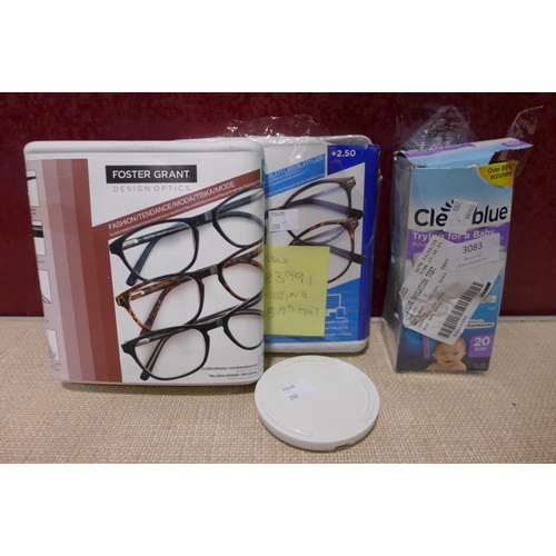 3083 - Various Reading glasses and Clearblue Ovulation Test Sticks  (288-58,59,148,190,192) * This lot is s... 