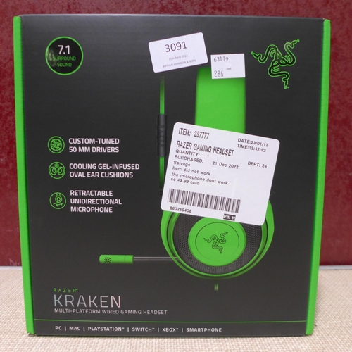 3091 - Razer Gaming Headset (Kraken Green) (286-42) * This lot is subject to VAT