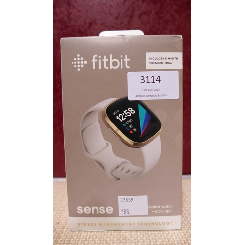 3114 - Fitbit Sense Linar White/Soft Gold Smartwatch, original RRP £159.99 + VAT (288-249) * This lot is su... 