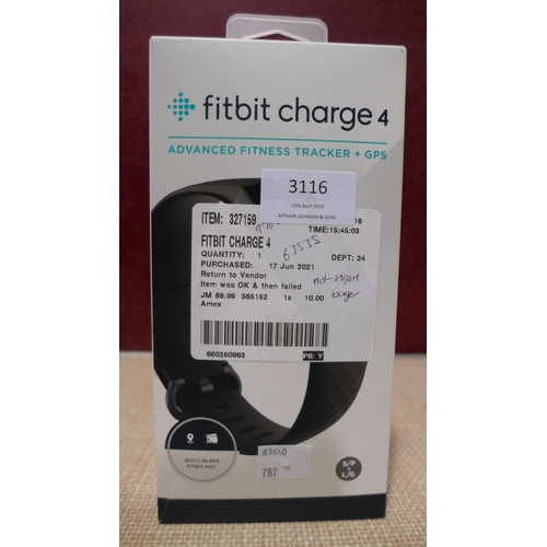 3116 - Fitbit Charge 4 Black (286-183) * This lot is subject to VAT