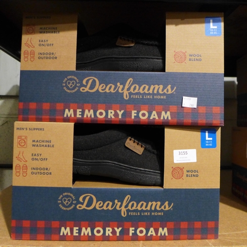 3155 - 4 Pairs of men's Dearfoam black slippers - size large (10-11) * this lot is subject to VAT