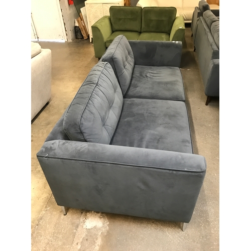 1471 - A slate velvet pinched back 3.5 seater sofa with piping