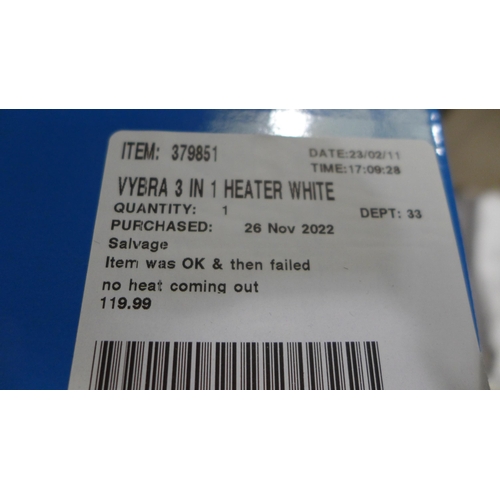 3329 - Vybra White 3-In-1 Heater, original RRP £119.99 + VAT (286-225) * This lot is subject to VAT