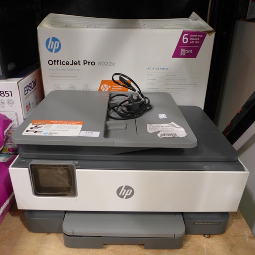 3378 - HP Officejet Pro 8022E AIO Printer, original RRP £127.99 + VAT (288-67) * This lot is subject to VAT