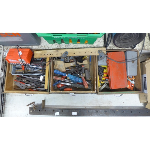 2026 - 3 Wooden boxes of hand tools, mostly woodworking tools