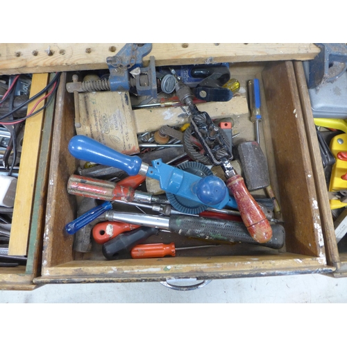 2026 - 3 Wooden boxes of hand tools, mostly woodworking tools