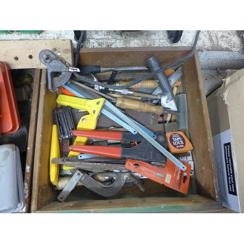 2026 - 3 Wooden boxes of hand tools, mostly woodworking tools