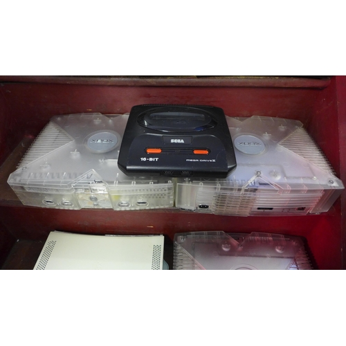 2038 - Box of consoles including original XBox, Sega Mega Drive, XBox 360 and quantity of mixed console con... 