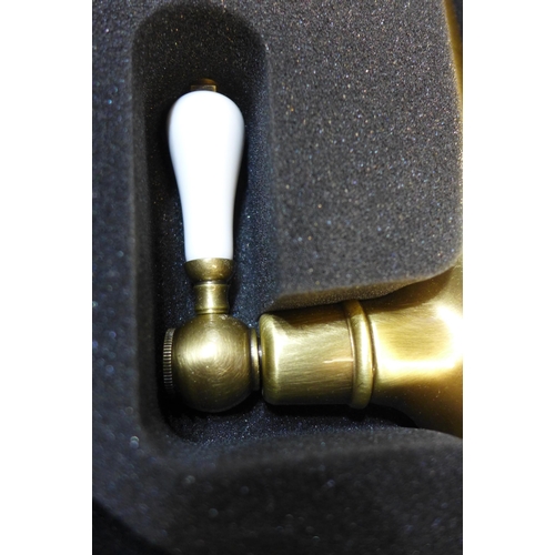 2256 - Brush brass Victorian style kitchen mixer tap in box