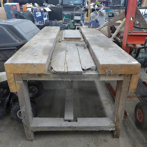 2359 - Large work bench with attached vice and storage compartment containing nails, nut and bolts