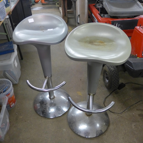 2361 - Two grey gas lift bar stools and two standard lamps