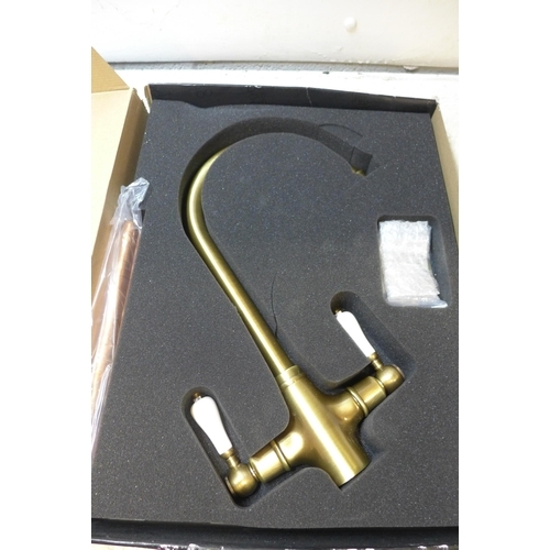 2256 - Brush brass Victorian style kitchen mixer tap in box