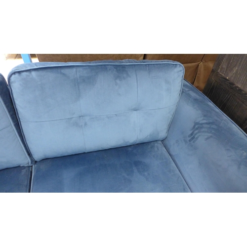 1436A - A blue velvet pinched back 2.5 seater sofa